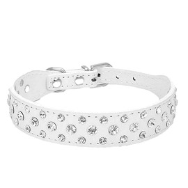 Bbmmayy Rhinestone Dog Collar, Bling Rhinestone PU Leather Crystal Diamond Pet Dog Cat Puppy Collar Black S M L XL (S, White)