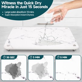 Stone Drying Mat for Kitchen Counter, Quick Dry Dish Drying Mat Super Absorbent Diatomaceous Earth Drying Mat, Non-Slip Heat Resistant for Dishes Cups Bottles 15.7x11.8 inch White Marble
