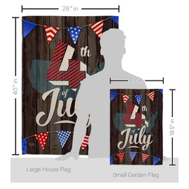 Breeze Decor 4th of July Kit Patriotic Fourth Independence Day Fireworks BBQ United State American Decoration Banner Small Yard Gift Double-Sided, House & Garden Flags Set w/Flagpole, Made in USA