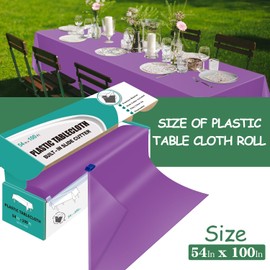 Kongdaoth 54" X 100' Plastic Tablecloth Roll Purple Disposable Plastic Table Cover with Cutter Box, Disposable Table Cloth for Parties
