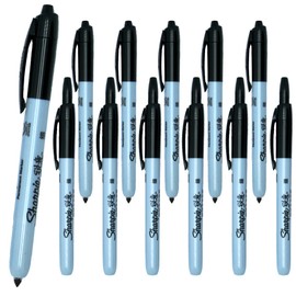 Newell Brands Sharpie Fine Point Retractable Permanent Markers - For Plastic, Glass, Wood, Metal, Fabric and More [ASIA IMPORT], 12 Pack (Black)