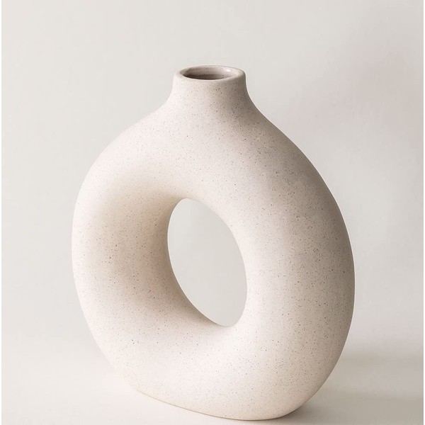 RyddeligHome Small White Donut Vase Ceramic Vase For Pampas Grass Table Decorations Centrepiece, Bedroom Accessories, Room Deco Boho Home Mini Vase Ornaments Aesthetic Decor Living Room