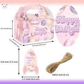 KARAQY Pink Astronaut Outer Space Party Favor Boxes, 12 Pcs Universe Theme Party Favor Goodie Gift Treat Boxes with Thank You Tags for Birthday Baby Shower Party Supplies