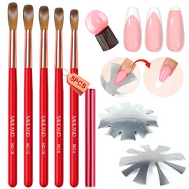 Saviland 5PCS Acrylic Nail Brush for Nails - Nail Brushes for Acrylic Application (Size 4/8/10/12/16),Oval Acrylic Powder Brush Set with French Cutters for Nail Extension & 3D Carving French Nails Art