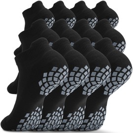 SITOISBE Pilates Grip Socks - Cushioned Slipper Non-Slip Grippy for Women Men Yoga - Barre Workout Hospital Sticky Socks, Medium, Black, 6 Pairs