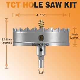 4-1/2" TCT Hole Saw for Hard Metal, Heavy Duty 115mm Tungsten Carbide Tipped Hole Cutter with Spring-Loaded Pilot Drill Bit for Stainless Steel, Metal, Iron, and Plastic.