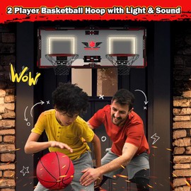 VATOS 2 Player Basketball Hoop Indoor, Over The Door Mini Basketball Hoop Indoor with Scoreboard, 4 Balls, Pump, Dual Shot Electric Basketball Toy Gifts for Kids Boys Girls Bedroom Office Outdoor Pool
