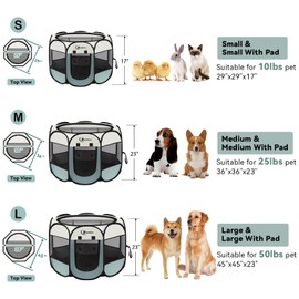 Siedihit Dog Playpen, Puppy Pet Playpen, Medium Dogs Tent Crates Cage Indoor/Outdoor, Portable Pop Up Dog Kennel Playpen with Carrying Case for Dogs/Cats/Rabbits, Removable Zipper Top, Grey