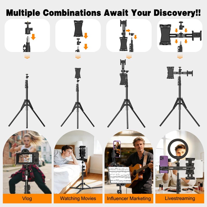 Tripod Stand for Tablet Camera Phone, 360° Rotating Tablet Tripod