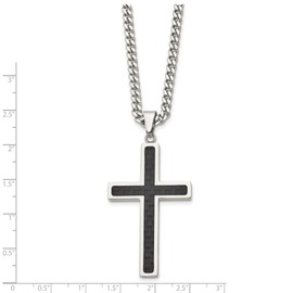 Modern Stainless Steel Cross Necklace for Men with Black Carbon Fiber Matte Inlay Sleek Pendant on Durable Silver Chain Bold Timeless Statement Jewelry Featuring Geometric Design and Faith Symbol