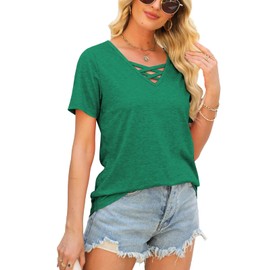 Heymiss Womens Summer Clothes Short Sleeve Shirts V Neck Tshirts Loose Fit Green