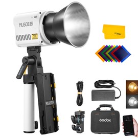 Godox ML60IIBi Bi-Color LED Video Light,70W Portable COB Continuous Output Lighting 2800K-6500K CRI 96+/TLCI 97+,11 FX Effects, APP Control Ultra-Quiet Handheld LED Light with AK-B01 Battery Base
