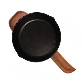 Trumoter Handmade Genuine Leather Cast Iron Pot Handle Cover, Assist Pan Holder, Double Layered Heat Resistant Potholder for Cast Iron Skillets