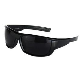 PLOPLO Super Dark Black Sunglasses Biker Rider Wrap Around Sport Sunglass UV400 Protection For Sensitive Eyes (Glossy Black, Black)