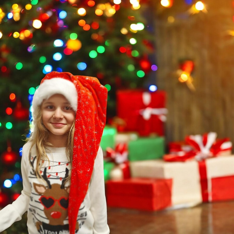 Ciffre Long Christmas Hat Santa Hat Red Plush with Glitter