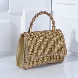 Fashion Diamond-Studded Evening Clutch Mini Square Bag Handbag Clutch Bag Bacchus Bag Shoulder Bag Crossbody Bag Underarm Bag rhinestone decor - Color: golden