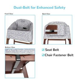 Dual-Belt High Chair Cover, Baby High Chair Cover, Upgrade Version, for Wooden or Restaurant High Chair, Sturdy and Robust Material, Gray Rainbow