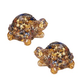 KYEYGWO Pack of 2 Mini Colourful Crystal Crystal Turtle Statue Gold Foil Turtle Figures Animal Sculpture Fengshui Ornament for Home Decoration Reiki