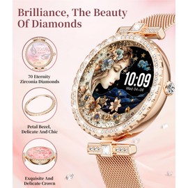 ESFOE Smart Watches for Women,1.19” AMOLED Smart Watch Women Answer Make Calls,IP68 Waterproof Fitness Tracker,Heart Rate Sleep Monitor,100+ Sports Pedometer Watch for Android iOS Phone,Mesh,2 Straps