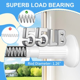 Tension Rod 51-145Inch, Extra Long Curtain Rod No Drilling for Window or Bathroom, Outdoor Curtain Rods for Patio, Easy to Install, Never Rust, Rod Diameter 1.26 Inches-White