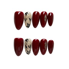 BIBII Nails Handmade Nail Tip Kit, Almond, Red, 10 Pieces, False Nails, 3D Claws, Floral Pattern, Spring and Summer, Korea, Popular, Cat Eye, Magnet, Finger Suit Press on Nails, Reusable Nail Tip,