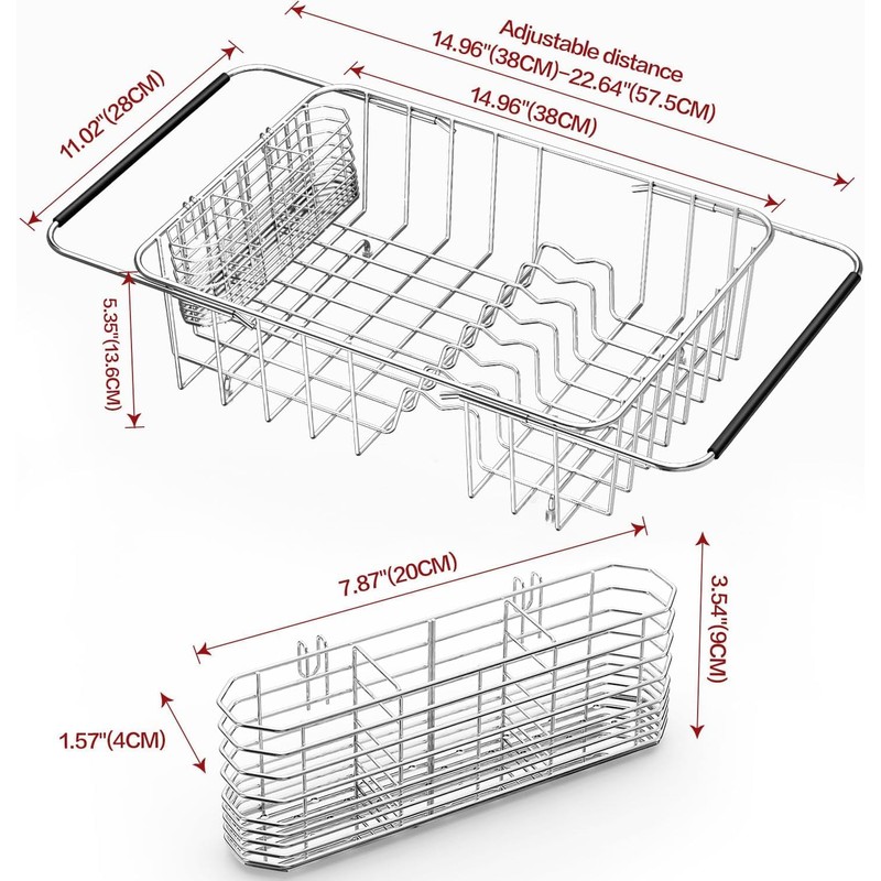 SwetLao Large Sink Dish Drying Rack, Expandable 304 Stainless Steel