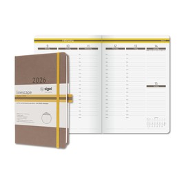 SIGEL L2601 Weekly Diary 2026 A5, Hardcover, Brown/Yellow, English Calendar, 176 Pages, FSC Certified, Calendar Book Diary Linescape