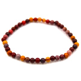 Taddart Minerals Colourful bracelet made from natural gemstone Mookaite with 4 mm balls strung on elastic nylon thread - handmade, Rubber, Mookaite