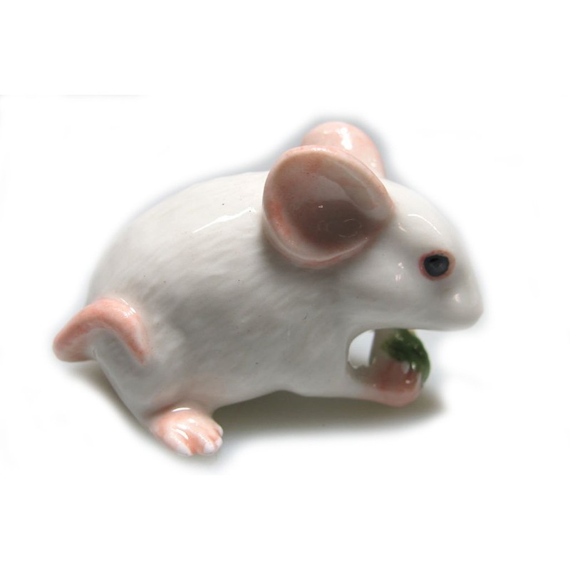 Grandroomchic Animal Miniature Handmade White Rat Mouse Statue Porcelain Figurine