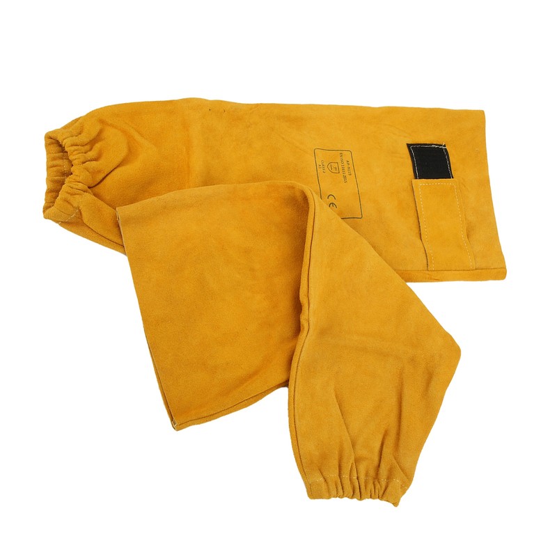 Pair Welding Sleeve Cowhide Wearproof Heat Resistant Golden Yellow for