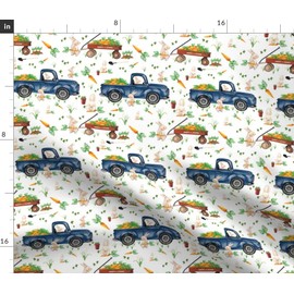 Spoonflower Fabric - Boy Easter Bunny Trucks Bunnies Blue Red Wagon Rabbits Printed on Petal Signature Cotton Fabric by The Yard - Sewing Quilting Apparel Crafts Decor