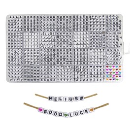 Melius - Cuentas acrílicas cuadradas con letras, 1120 piezas de 6 x 6 mm en orden alfabético A-Z con números, cuentas de corazón en cubo de colores para hacer joyería, collares, llaveros, pulseras DIY