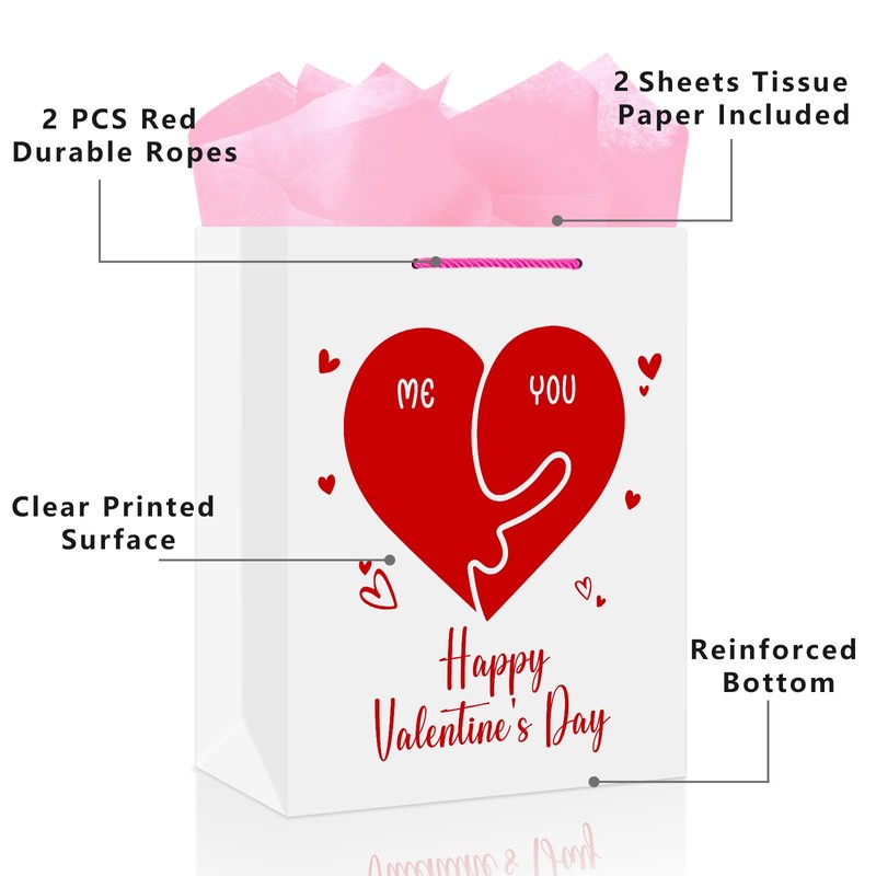 JUESMOS Happy Valentines Day Gift Bag with Handle 13" Large