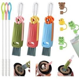 VZZNN 3 Piezas Cepillo de Limpieza para Tapa de Vaso, 3 en 1 Cepillo para Botellas, Juego de Cepillos Limpiadores Multifuncionales Portátiles para Tapa de Pajilla y Taza