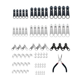 Strehknewen Zip Repair Kit 85 Pieces - Replacement Zipper & Slider for Jackets, Backpacks, Tents, Coats, Bags - Includes Pliers & Stoppers - Zip Kit in 3 Sizes, Universal