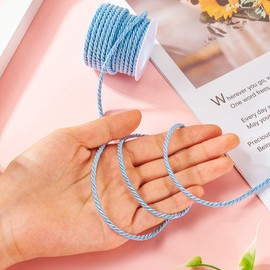 Elecrelive 5.47 Yards Twisted Cord Rope 3mm Light Blue Twisted Cord Trim String 3-Ply Polyester Silk Cord Decorative Rope Soft Silk Rope for Macrame Bracelets Curtain Costumes Christmas Ornament