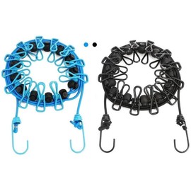 2 Pack Portable Clothesline with 12 Clothespins, Windproof Travel Stretchy Retractable Elastic Laundry Clothes Line for Backyard, Vacation Hotel, Balcony Drying - Colour: Blue+Black