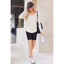 Zeagoo Hoodie Women Waffle Sweatshirts Long Sleeve Sweaters Pullovers Fashion V Neck Top Teen Girls Beige L