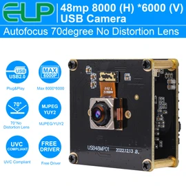 ELP 48MP Webcam Autofocus Wide Angle Small USB Camera Module for PC 70 Degree Distortion Free Lens 8K Webcam Board UVC USB2.0 Web Camera 6000P PC USB Camera Mini Camcorder CCTV Industrial USB Camera