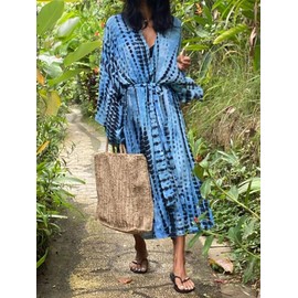 Moss Rose Women Summer Caftan Kimono Cardigan Music Festival Outfits Maxi Beach Vacation Clothes with Belt A-Blue