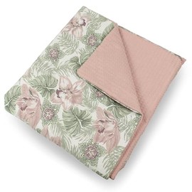 Lolaland 4 Tog Waffle Stitch Baby Blanket, Soft Breathable for Toddler, Baby, Child, Bright Colourful Pink Flowers, Machine Washable For Pram, Cot, Crib