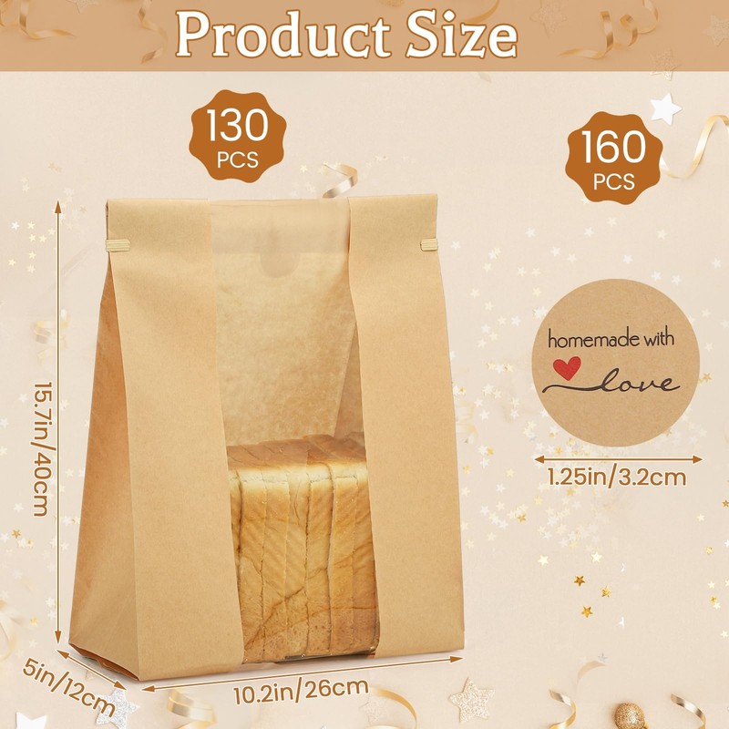 130 Pcs Paper Sourdough Bread Bags with Window, 16x10.2x5 In,