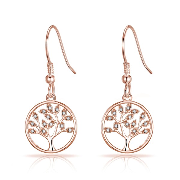 Philip Jones Rose Gold Plated Tree of Life Drop Earrings