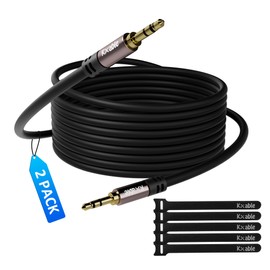 3.5mm Auxiliary Audio Stereo Cable 8 Feet (2 Pack), Male to Male Aux Cord, Gold Plated Connectors, OFC Core, Black Cable (with 5 pcs Cable Ties)