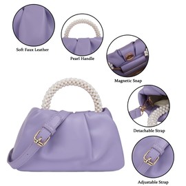 Youjaree Pleated Clutch Purses for Women Soft Leather Evening Bag Pearl Handbags for Wedding Bridal Party Prom, Purple