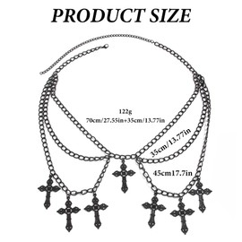 Goth Belt - Harness Women Belt, Chain Belts, Body Chains for Women, Gothic Gifts, Gothic Cross Waist Chain Belts, Punk Alloy Hollow Cross Pendant Multi-Layer Body Chains with Wavy Side Swing (black)
