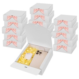 15 PCS Cajas de Regalo con Tapa, Caja de Regalo de Papel Kraft con Cinta, Caja de Propuesta de Dama de Honor para Boda, Embalaje, Regalo, Cumpleaños, Cupcake (blanco 16.5 * 16.5 * 5cm)