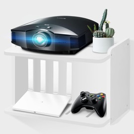 Yemotopro Projector Wall Mount Thickened Big Space Heat Dissipation 2 Layers Shelf for Projector, WiFi Router Projector Mount, Projector Mount, Floating Wall Shelf White