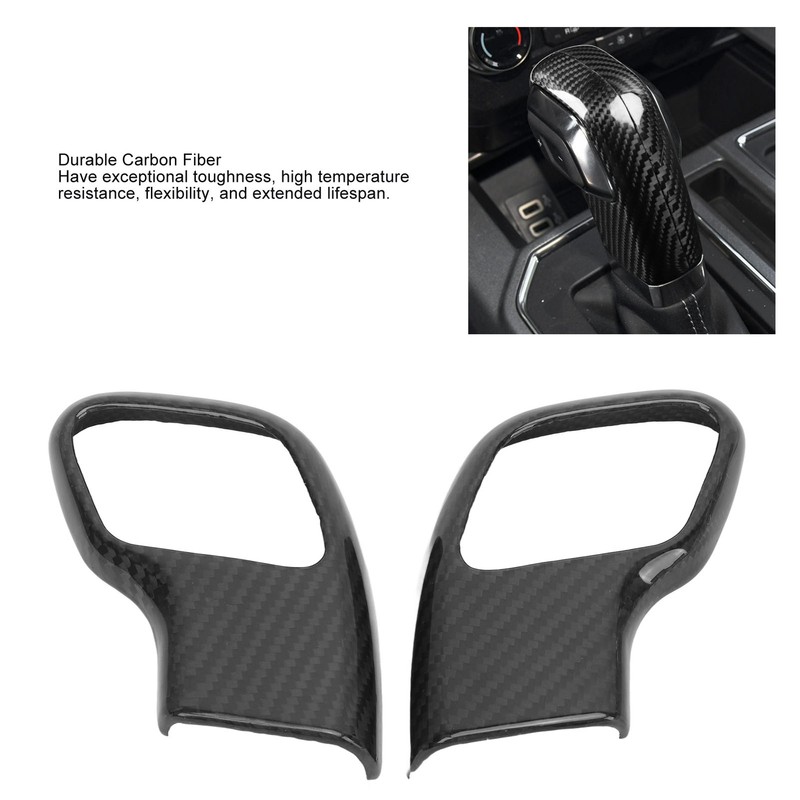 2Pcs Gear Shift Knob Cover Trim Protective Carbon Fiber Gear