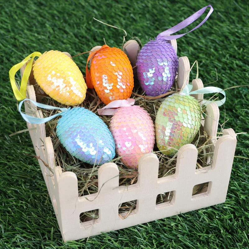 com-four® 12 x Easter eggs with sparkling sequins, sequin eggs
